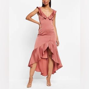 Express Satin Ruffle Hi-Lo Dress